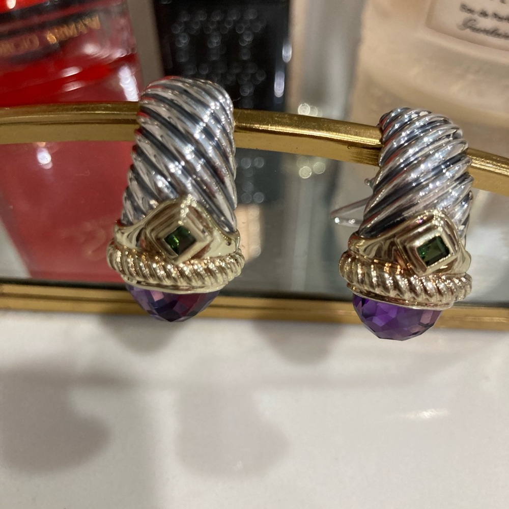 David Yurman Silver and Gold Shrimp Earrings